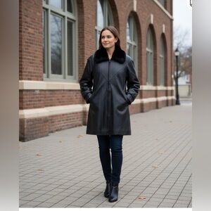 Chosen Couture Collection Natural Mink Removable Collar Black Leather Jacket M